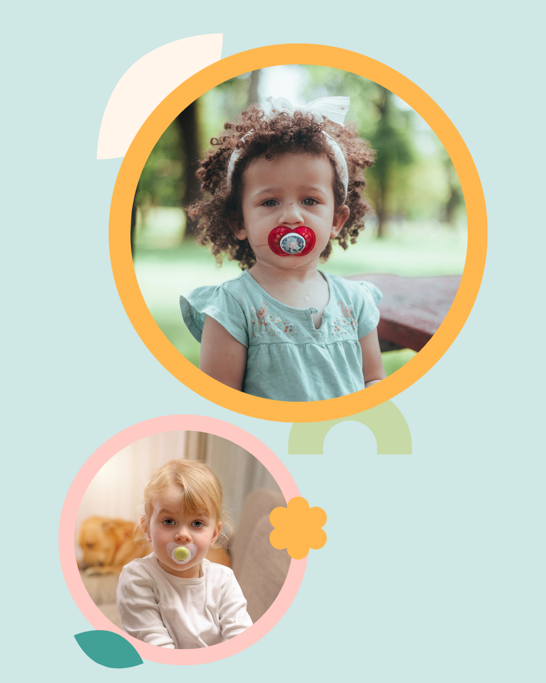 "Two toddlers with dummies, the target age range for the Dummy Weaning Checklist by The Face Place