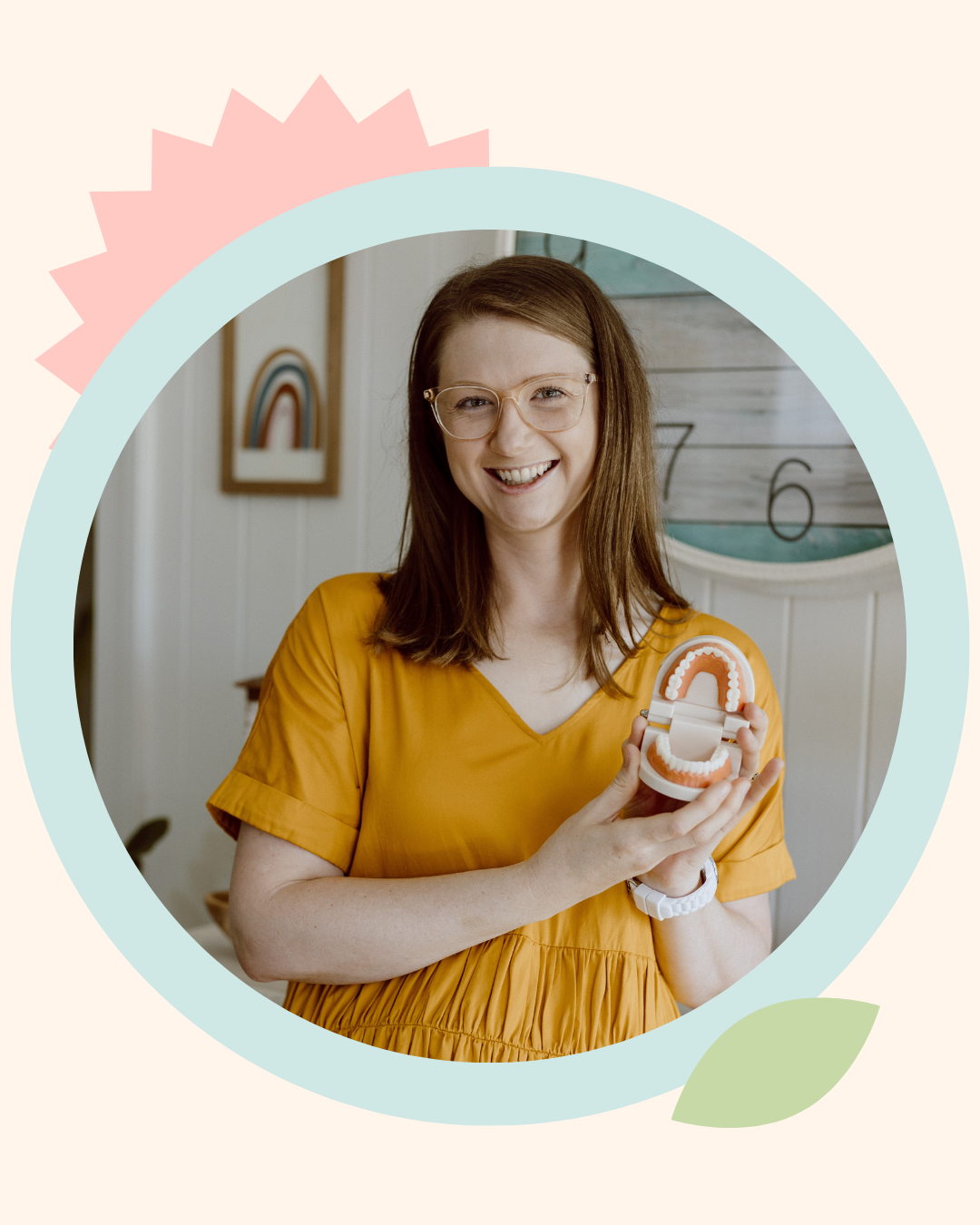 Children’s Oral Health Therapist demonstrating holistic dental health education with a playful puppet during an online consultation setting.