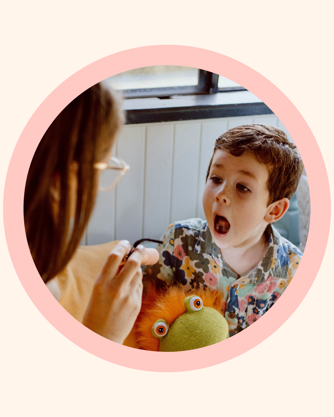 Mel Van Schelven, Oral Health Therapist at The Face Place, assessing a young child's oral function and mouth breathing patterns during an online children's oral health consultation.