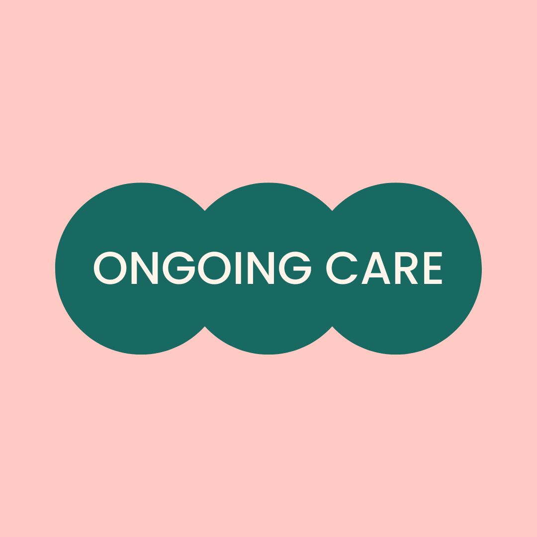 Ongoing Care service graphic representing return oral health consultations for children, shown as three overlapping green circles with the text “Ongoing Care.”