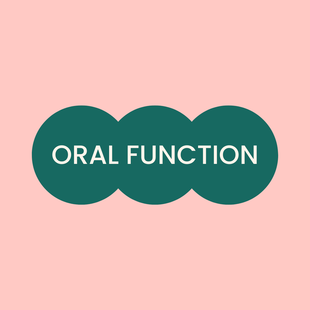 Graphic icon for children’s oral function consultation service, featuring the words “Oral Function” on three overlapping green circles.