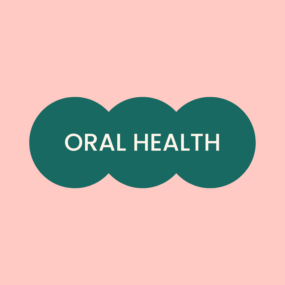 Graphic icon for children’s oral health consultation service, showing the words “Oral Health” on three overlapping green circles.